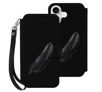 Black Feather Leather Wallet Cell Phone Cases Stand Foldable Flip Cover Phone Case Compatible with iPhone 16/16 Plus/16 Pro/16 Pro Max/16 E