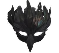 Black Feather Raven Half Face Mask Cosplay Animal Crow Bird Mouth Masks Halloween Carnival Dress Up Halloween Party