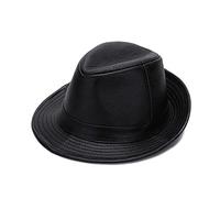 Black Fedoras Hats Men Genuine Leather Retro Jazz Caps Gentleman Real Leather Luxury Sp-ring Classic Felt Trilby Hat - Flat Caps(Nero,L(55-56CM))