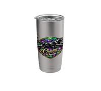 Black Feline Chasing Impossible Stained Glass Art Stainless Steel Insulated Tumbler