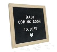 Black Felt Letter Board 25x25cm with 336 Letters - Pregnancy & Baby Announcement Board - Changeable Felt Letter Board with Stand and Wooden Frame