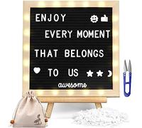 Black Felt Letter Board with Lights (10*10), 340 Letters Built-in LED Lights -Message Board Adjustable Stand, for Menus, Pregnancy Announcement, Baby Announcement Signs, Weddings, and Party Planning