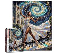 Black Female Dancer 1000 Piece Jigsaw Puzzles for Adults Piano Notes Puzzles Fantasy Castle Galaxy Puzzle for Home Decoration Gifts Family African Woman Puzzle Perfect for Game Nights 19.7" x 27.6 "