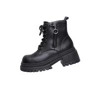 Black Females Platform Heel Zipper Detail Boots Large Measurements Cold Weather Time Cozy Lifted Ankle Boots for Outdoor Pursuits