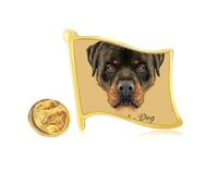 Black Ferocious Rottweiler Dog Pet Animal Golden Metal Flag Lapel Pin Badge