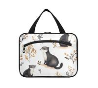 Black Ferret Flower and White Hanging toiletries Bag for Women with Hook, Designer Essentials Cosmetic Organizer for Travel Must Haves Bathroom bolso para maquillaje L