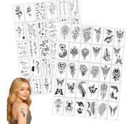 Black Fine-Line Temporary Tattoo Transfers, Assorted Body Art Sheet Set | Large And Small Floral, Butterfly, Feather, Marine, Celestial And Ornamental Designs, For Festivals, Costumes And Parties