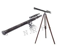 Black Finish Double Barrel Brass Telescope Floor Standing Tripod Home Decor Collectors, Décor Enthusiasts Lovers of Classic Nautical Style.