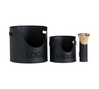 Black Finish Logs And Kindling Buckets & Matchstick Holder