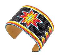 Black FIRE Color Non Native Craft Star Beaded Cuff Bracelet Leather Unisex Funky Sweet Fashionable Pretty Sleek Sassy Jewelry B54/2