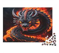 Black Fire Dragon 1000 Pieces Jigsaw Puzzles Mythic Dragon Recycled Cardboard for Kids 12+ Mind Relaxation 52x38cm/1000pcs