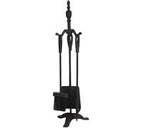 Black Fireside 4 Pcs Fireplace Tools Sets Cast Iron Heavy Duty Outdoor/Indoor/Fire Pit Log Holder Tool Shovel/Antique Brush/Poker/Stand Tall 70Cm