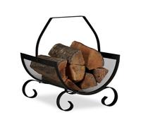 Relaxdays Firewood Basket, Large Fireplace Wood Cradle, Metal Log Holder, H x W x D 40 x 33 x 38 cm, Black
