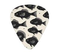 Black fish pattern guitar pick set, 3 different thicknesses, 12 pieces for a variety of instruments