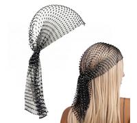 Black Fishnet Rhinestone Headpiece - Sparkling Chainmail-Inspired Hair Accessories for Women, Elegant Party Wear for Festivals and ABBA Costumes