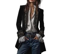 Black Fitted Velvet Blazer Women Vintage Floral Embroidered Velvet Jacket Boho Notched Lapel Button Suit Jacket Luxury Elegant Renaissance Jacket Outerwear