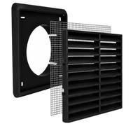 Black Fixed Louvred Vent Grille with Flyscreen - External Air Vent Cover with 5" Inch/125mm Round Spigot Connection