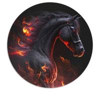 Black Flame Horse 1000 Piece Jigsaw Puzzles for Adults Round Puzzle 1000 Pieces Jigsaw Creative Family Game & Home Decor, for Teenagers 67.5x67.5cm