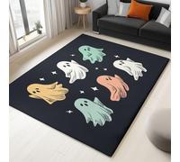 Black Flannel Carpet Short Pile Soft and Skin Friendly, Cartoon Ghost Cute Non-Slip Easy Clean Decor No Shedding, 160 x 230 cm Carpets Anti-Fade Room Office bedroom Gifts