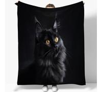 Black Flannel Fleece Blanket for Couch Sofa Maine Coon cat art Boys Girls Teens Adults Autumn Winter Throw Blanket Theme Bed Cover Lightweight Blanket, 39 x 55 inch