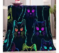 Black Flannel Fleece Blanket for Couch Sofa Rainbow Neon Black Cat Boys Girls Teens Adults Autumn Winter Throw Blanket Theme Bed Cover Lightweight Blanket, 50 x 60 inch