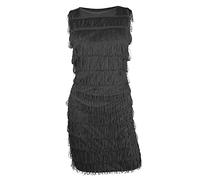 Black Flapper Dress - XX-Large - Ladies Flapper Fancy Dress Costume with Fringing - Matching Sequin Headband and Feather - 1920s Charleston Dress
