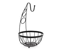 Black Flat Iron Fruit Basket With Banana Hanger | Metal Fruit Bowl With Banana Hook | Wire Vegetable Rack Fruit Bowl With Banana Tree