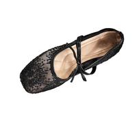 Black Flat Shoes for Women UK Casual Versatile Plus Size Breathable Openwork Loafers Solid Color Mesh Toe with Elastic Heel Soft Sole Ladies Shoes Lightweight Summer Beach Footwear Size 4.5