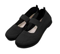 Black Flat Shoes Women With Strap Wide - Breathable Sneakers Womens Walking Soft-Soled Shoes Mesh Lining Stretch Upper One Kick Breathable Ladies Shoe Round Head Rubber Sole Casual Sneaker