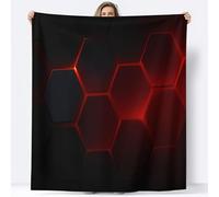Black Fleece Blanket 220 x 240 cm Warm Fluffy Blankets, Geometric Neon Hexagon Flannel Microfiber Comfortable Soft Fuzzy Throw Blankets, for Sofa Travel Outdoor Office Nap Blanket