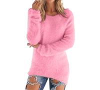 Black Fleece Women Autumn Winter Warm Pullover Sweatshirts Casual Plus Size Long Sleeve Thermal Jumpers Ladies Soft Cozy Fuzzy Plush Pullovers Loose Slouchy Sweater Tops(Hot Pink,S)