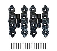 Black Fleur de LYS Cast Iron Gothic Cabinet Hinges 80mm X 40mm Antique Finish Tudor Style Wrought Cast Iron Door & Cupboard Hinges with Screws Pack of 2