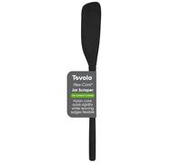 Black Flex-Core All-Silicone Long-Handled Jar Scraper Spatula, Angled Turner Head, Kitchen Tool With Flat Back & Curved Front for Scooping & Scraping