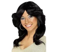 Black Flick Wig Ladies Fancy Dress 60s 70s Groovy Disco Adults Costume Accessory