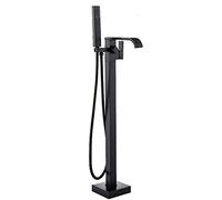 Black Floor Mounted Bathtub Shower Faucet Brass Standing Swivel Spout Bathroom Crane Hot Cold Mixer Tap,
