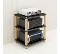 Black FloorStanding AV Rack with Power StripsGaming & Media Shelf High Amplifier Stand for Living Room Meeting and Recording Studio (60x48x67cm)