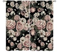 Black Floral Curtains,Bohemian Retro Gothic Rose Flower Plants Home Decor Drapes for Bedroom Living Room Kitchen Window Treatment 2 Panels Set Total Size 52" W X 84" L Inch