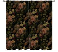 Black Floral Curtains,Vintage Black Pink Spring Flower Rose Plants Aesthetic Art Print Home Decor Drapes for Bedroom Living Room Kitchen Window Treatment 2 Panels Set Total Size 55" W X 63" L Inch