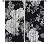 Black Floral Curtains,Vintage Gothic Spring Flowers Plant Aesthetic Art Print Drapes for Bedroom Living Room Kitchen Window Treatment 2 Panels Set Total Size 63" W X 63" L Inch