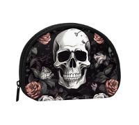 Black Floral Halloween Skull Portable Mini Change Storage Bag, Stylish and Compact Coin Purse, Suitable for Daily Carrying