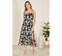 Black Floral Midi Sundress With Split Hem Yumi Black 10