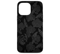 Black Floral Orchid Fern Pattern Print Abstract Flower Art Case for iPhone 13 Pro Max