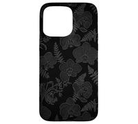 Black Floral Orchid Fern Pattern Print Abstract Flower Art Case for iPhone 15 Pro Max