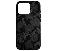 Black Floral Orchid Fern Pattern Print Abstract Flower Art Case for iPhone 16 Pro