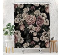Black Floral Shower Curtain for Bathroom Set Dark Rose Blossom Flower Boho Victorian Spring Wildflower Woman Vintage Plant Bath Curtain 60 x 72 Inch Decorative Polyester Fabric Cloth Waterproof Decor