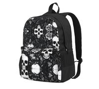 Black Floral Skull Large-Capacity Leisure Travel Backpack-A Stylish, Lightweight And Durable 600d Oxford Polyester Backpack With 15-Inch Laptop Compartment And Breathable Customized Full Print.