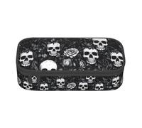 Black Floral Skull Large-Capacity Organized Pencil Case With Full-Print Design - Durable Oxford Fabric Stationery Pouch Featuring Smart Multi-Zone Layout, Mesh Pocket, Adjustable Divider & 4 Pen Slots