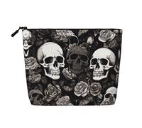 Black Floral Skull Multi Functional Single-Layer Linen Makeup Bag - Fashionable and Practical Cosmetic Storage Bag