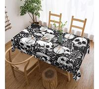 Black Floral Skull Pattern Tablecloth, Rectangular Lace Tablecloth 54x72in, for Kitchen Living Room Table Decoration.