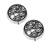 Black Floral Skull Print Pill Box 3 Compartment Medicine Pill Case,Portable for Pocket Or Purse Pill Organizer Decorative Metal Medicine Vitamin Organizer Unique Gift